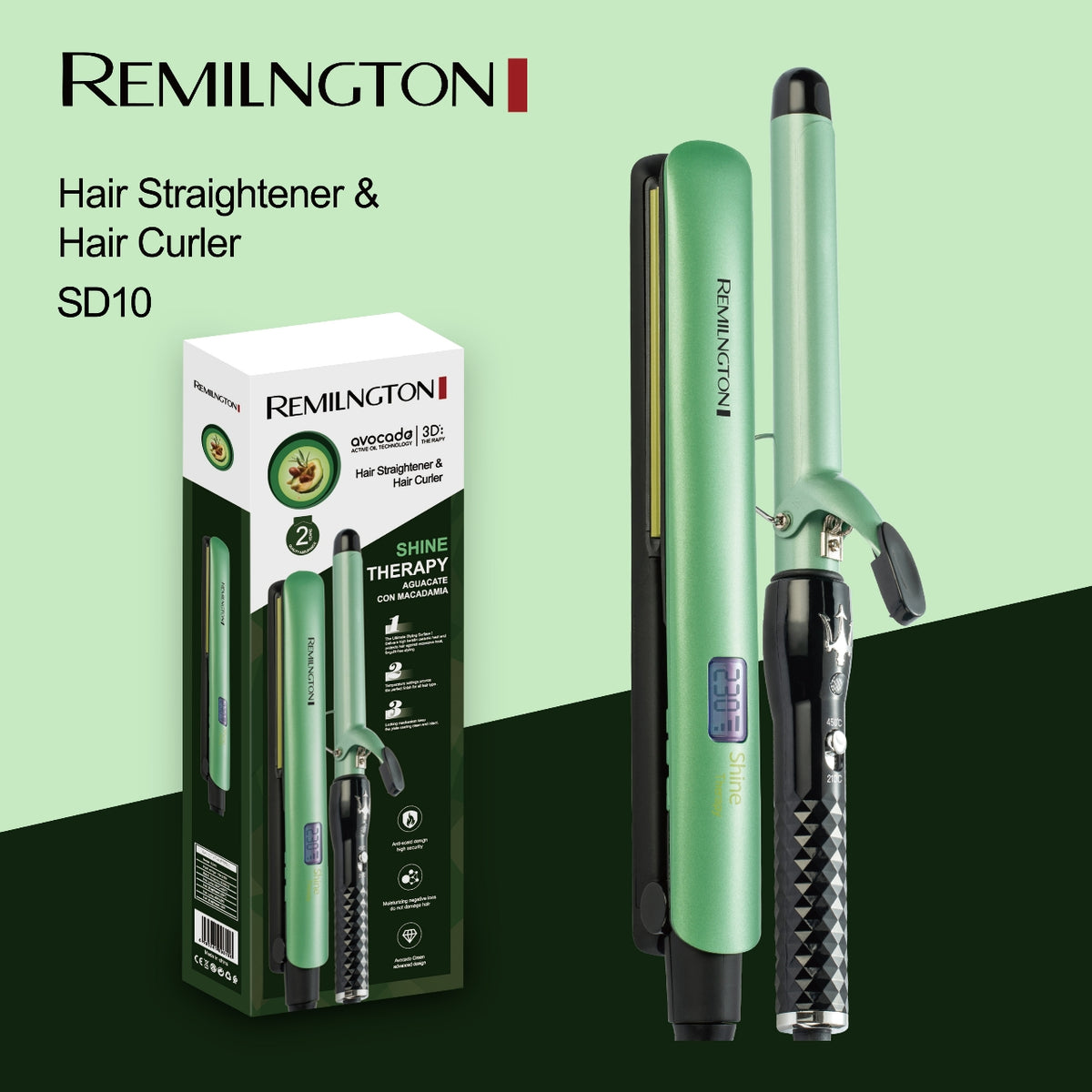 Combo plancha para cabello y pinza rizadora con cerámica de aguacate