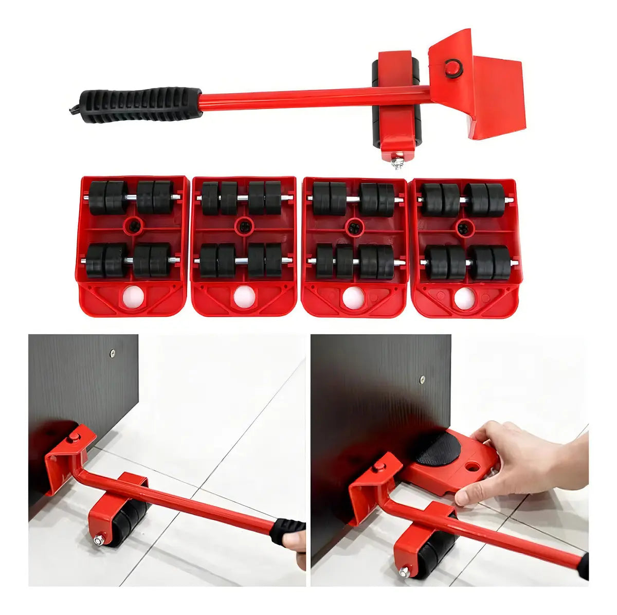 Kit de Bases con Ruedas y Palanca para Mover Muebles