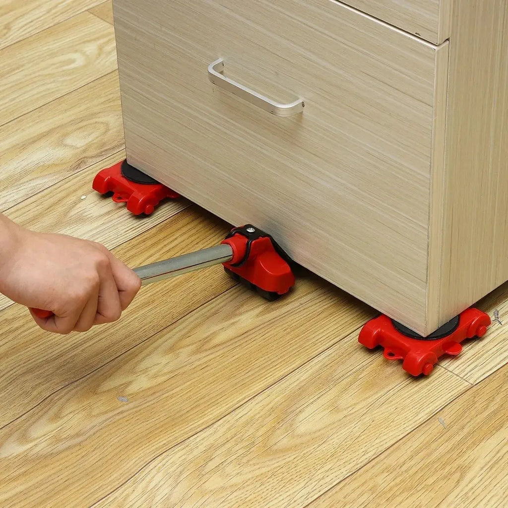 Kit de Bases con Ruedas y Palanca para Mover Muebles