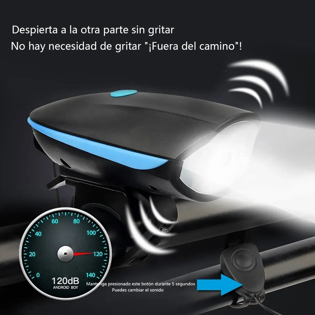 Luz LED Recargable USB para Bicicleta con Bocina 120 dB y Control Remoto