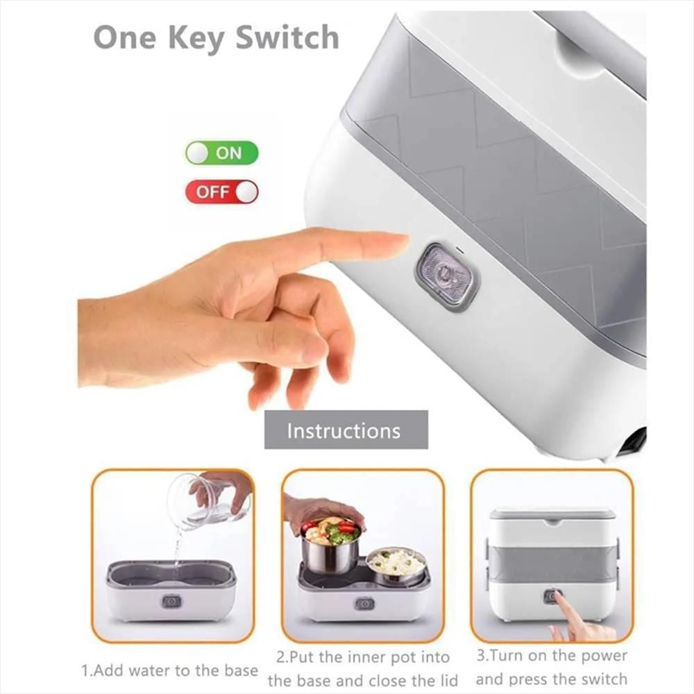 Lonchera Eléctrica Portátil 2 Niveles - 4 Recipientes de Acero Inoxidable 2L